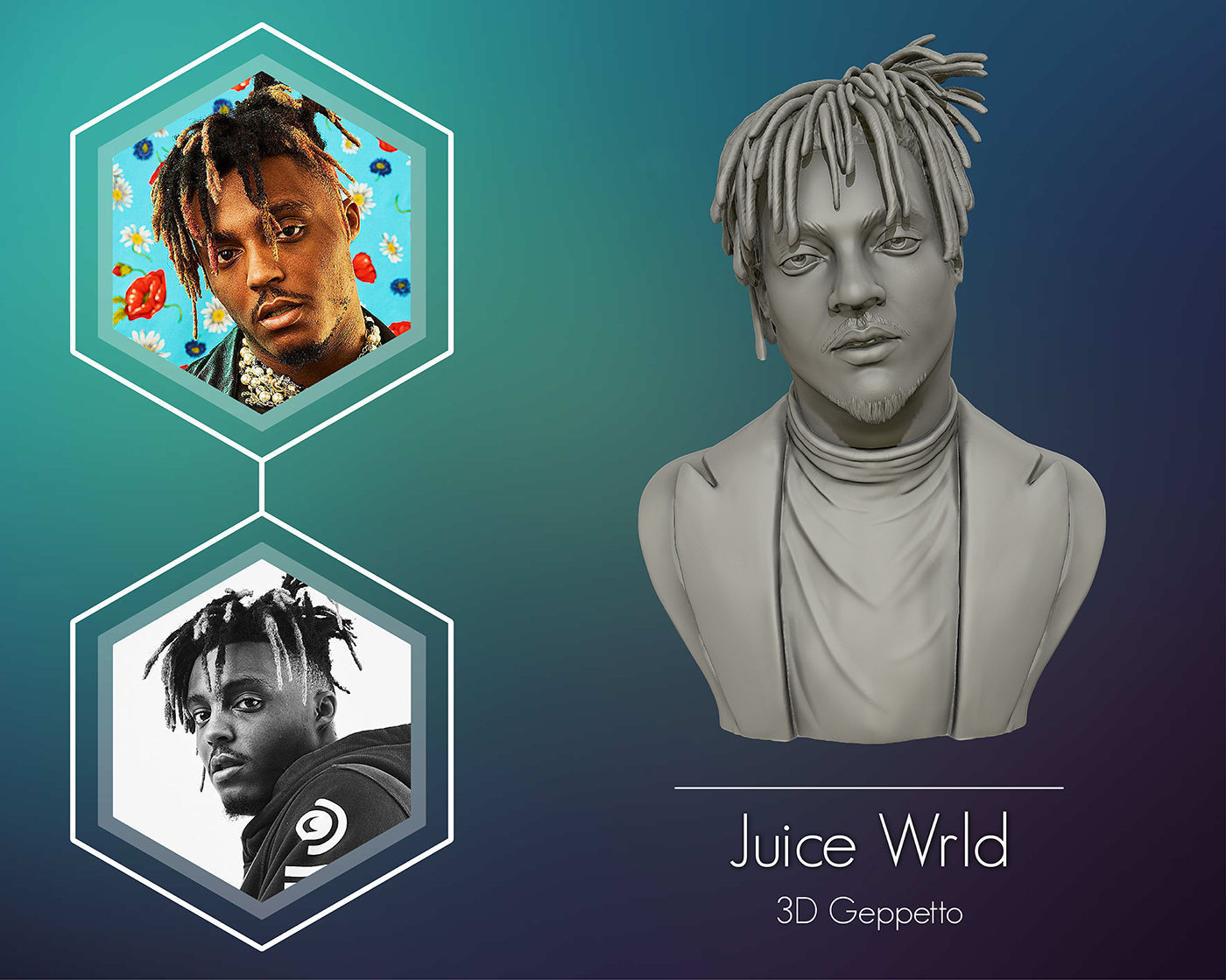 juice wrld 3d sculpture ready to print art statue portrait man rapper american dead head juicewrld sculptures 3D print model - Mito3D