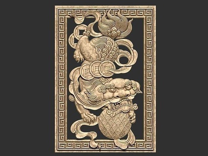 saltar león antiguo clásico tradicional decoración florido ornamento joya joyería colgante pendiente estatua escultura asiático oriental Arte esculturas 3d print model - Mito3D