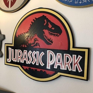 jurassic park logo wall plaque jurassicpark world dinosaur dinosaurs tyrannosauru rex creature beast predator art wallart walls signs logos 3d print model - Mito3D