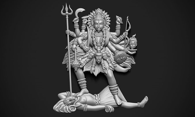 kali ji alívio kalika indiano deusa devi deus religioso shiva deitado bravo língua armas escultura bas cafajeste joalheria hinduísmo hindu arte esculturas 3D print model - Mito3D