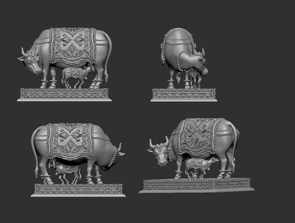 kamdhenu cow 3d print model calf decoratedcow decorated idol casting sculpture art sculptures decoration traditional antique ancient old jewelry 3d print model - Mito3D