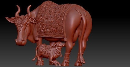 kamdhenu cow calf decoratedcow decorated idol casting sculpture art sculptures 3d print model - Mito3D