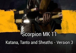 katana scorpione mk 11 versione 3 guaina mk11 zero mortale kombat combattimento shaokahn shao kahn spada arma Giappone ninja raiden cosplay 3d print model - Mito3D