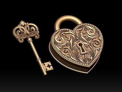 key lock ornament print heart love art sculptures 3d print model - Mito3D