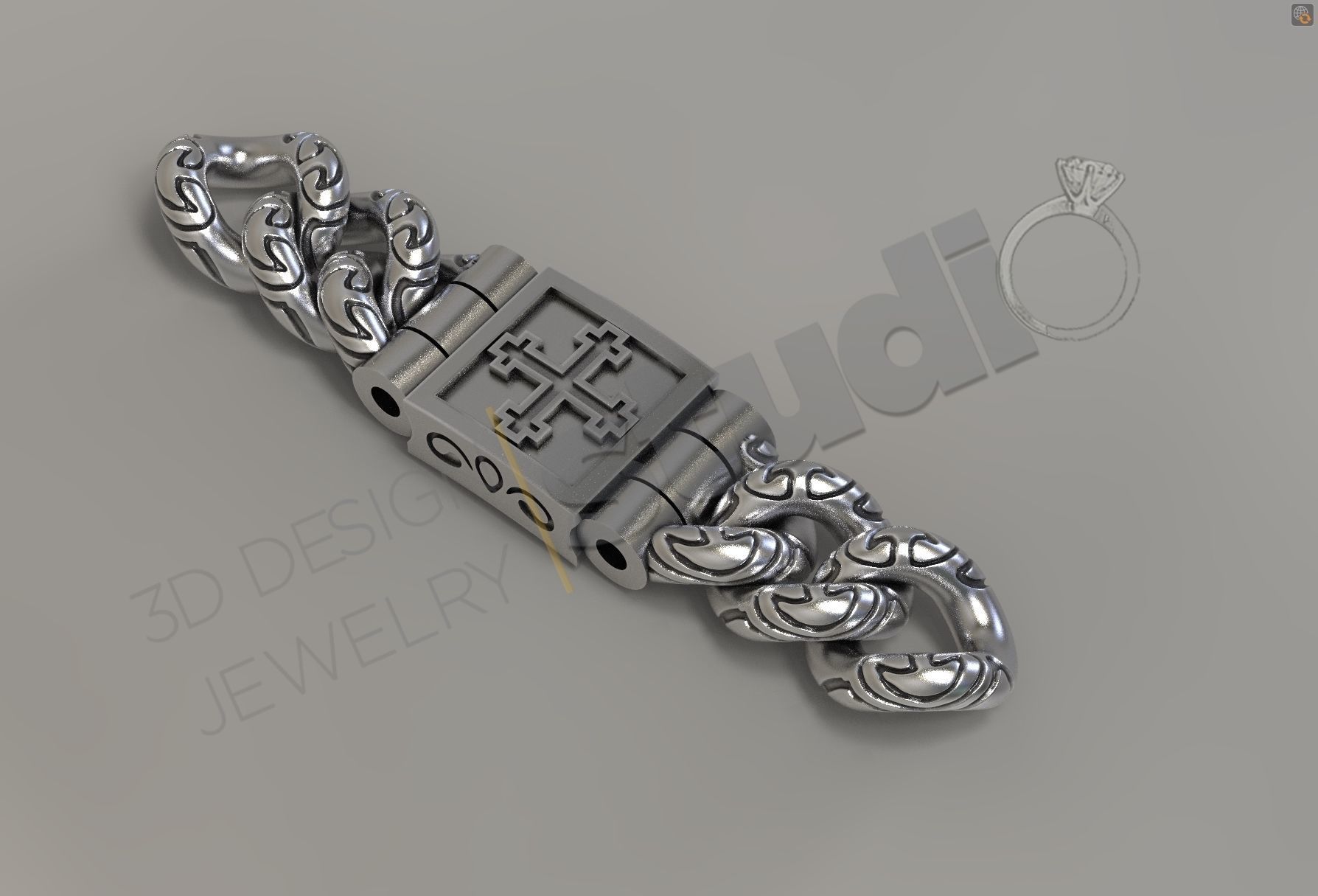 vintage chain link bracelet box clasp 3d model lock tool keychain chainlink silver jewel print jewelry cufflinks 3D print model - Mito3D