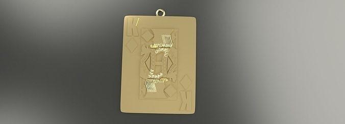 Roi diamants pendentif or argent platine luxe bijoux poker cartes jouant 10k 14k carte blanc Jaune sterling 925 pendentifs 3d print model - Mito3D