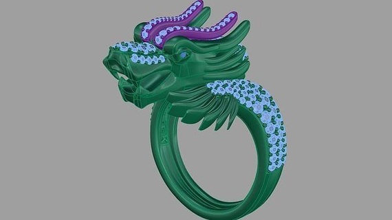 king dragon ring gold jewelry diamond gem silver wedding rings 3d print model - Mito3D