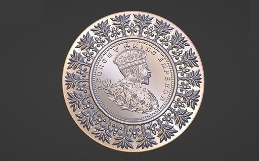 king george bas relief design dies cnc england kings crown royal family coin artcam zbrush sculpture coins cad cam art badges 3d print model - Mito3D