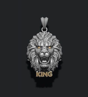 king lion chain gems pendant zbrush necklace silver diamond gem gemstone briliant ice iced hip hop gold printable cad tiger pantere jewellery gemz jewelry pendants 3d print model - Mito3D