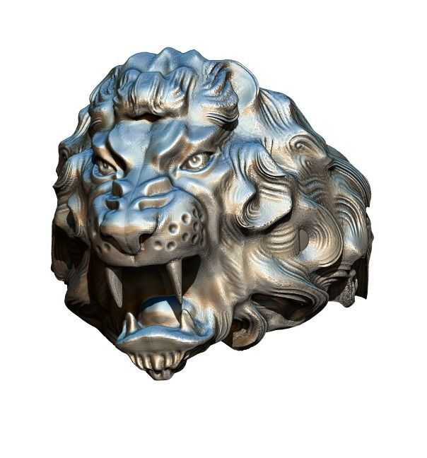 king lion ring cat wildcat puma jaguar carved handmade fur head face jewel printable silver man best top cool mafia biker jewelry rings 3D print model - Mito3D