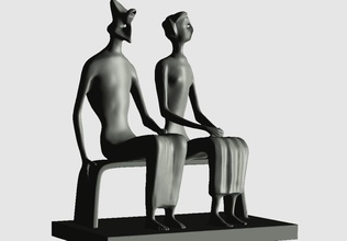 rei rainha inglaterra estátua escultura henry moore jardim moderno britânico monumento arte esculturas 3d print model - Mito3D