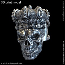 cráneo anillo joyería joya rey corona vol1 motociclista regla gótico punk orgánico humano cabeza sombrero fantasía antiguo moda ornamento piedra preciosa anillos 3d print model - Mito3D
