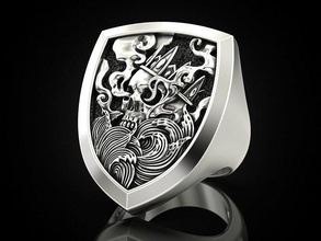 rey cráneo anillo v2 joyería joya impresión 3dprinted imprimible diseño prototipos plata motociclista ennegrecimiento textura real albañiles anillos 3d print model - Mito3D