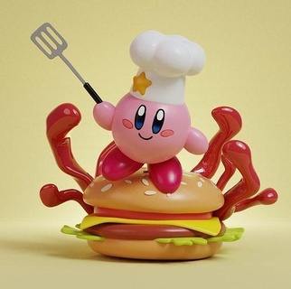 Kirby hambúrguer figura Nintendo Pokémon 3d arte brinquedo impressão casa cão jogos resina decoração escultura Bruxas chefe cozinha ketchup burguer brinquedos 3d print model - Mito3D