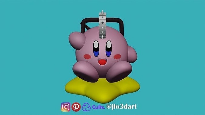 kirby chainsaw man crossover illustration fun art cute figure conceptual design character cartoon animal sculptures 3d print model - Mito3D