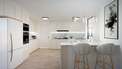 cucina modello armadietti bar sgabelli bianca impostare interni cenare stoviglie casa 3d print model - Mito3D