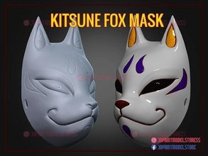 kitsune fox mask - cosplay costume halloween knight oni samurai japanese ghost tsushima helmet decor games toys 3d print model - Mito3D