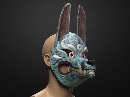 kitsune maschera fantasma tsushima samurai mempo Giappone asiatico anime Giochi giapponese bushido demone kabuki oni cosplay giocattoli 3d print model - Mito3D