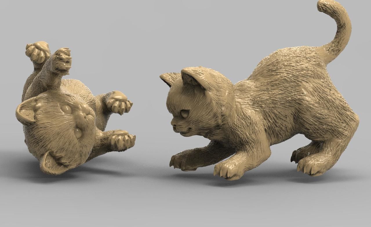 kitten cats animals art cat domestic playing game meow sculptures 3D print model - Mito3D