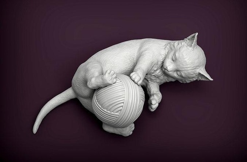 gattino giocando gatto animale mammifero selvaggio domestico natura scultura statuetta souvenir 3d Stampa modello arte sculture gioco bugna 3d print model - Mito3D