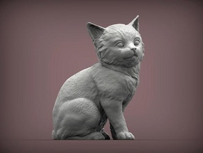 kätzchen sitzung kitty katze tier säugetier wild haustier natur skulptur statuette 3d drucken modell kunst skulpturen spiel 3d print model - Mito3D