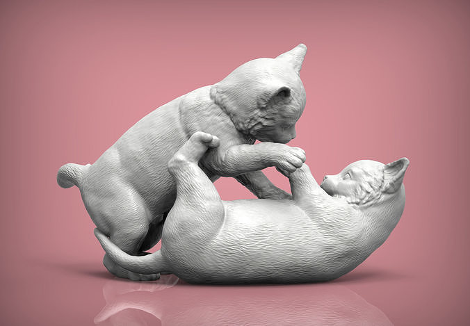 gattini giocare gatto animale mammifero selvaggio domestico natura scultura statuetta souvenir presente 3d Stampa modello arte sculture gioco gattino 3D print model - Mito3D