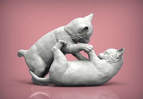 gattini giocare gatto animale mammifero selvaggio domestico natura scultura statuetta souvenir presente 3d Stampa modello arte sculture gioco gattino 3d print model - Mito3D
