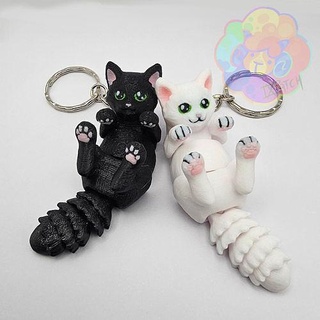 minou porte clés flexi articulé animal print in place chat félin velu compagnie mignonne kawaii jouet cadeau Jeux jouets 3d print model - Mito3D