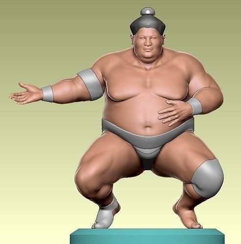 knelt sumo wrestler standing sumoringer fighting overweight wrestling ritual art sculptures kneeing 3D print model - Mito3D