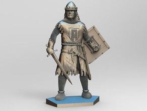 cavaleiro 6 armaduras espada escudo capacete enviar cruzado destacamento metal prata 3d moagem cnc carro penas antigo estátua estatueta jogos brinquedos borda 3d print model - Mito3D