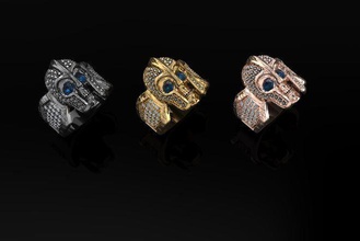 chevalier de crâne anneau conception bijoux le d'argent l'anneau concepteur cad cam diamant gem 3d les anneaux 3d print model - Mito3D