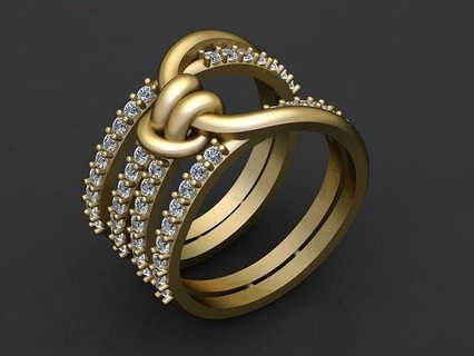 nodo squillare gioielleria oro lusso prezioso astratto stampabile diamante gemma arte design donne minimo argento platino illustrazione nozze anelli 3d print model - Mito3D