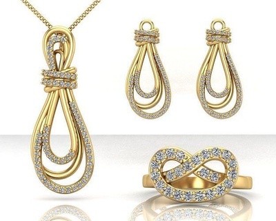 nó conjunto joalheria gravata ciclo gânglio laço ouro anel pingente orelha diamante prata gema matriz imprimível luxo coleção 3d print model - Mito3D