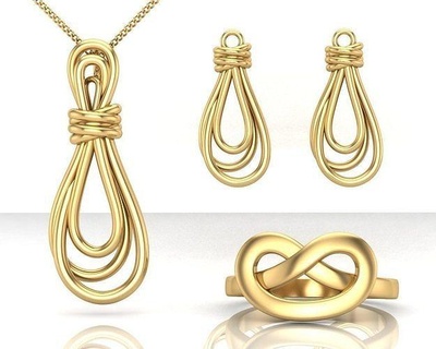 knot set node knot tie snag loop ganglion lasso gold ring pendant earing jewelry diamond silver gem matrixgold printable luxury set collection  3d print model - Mito3D