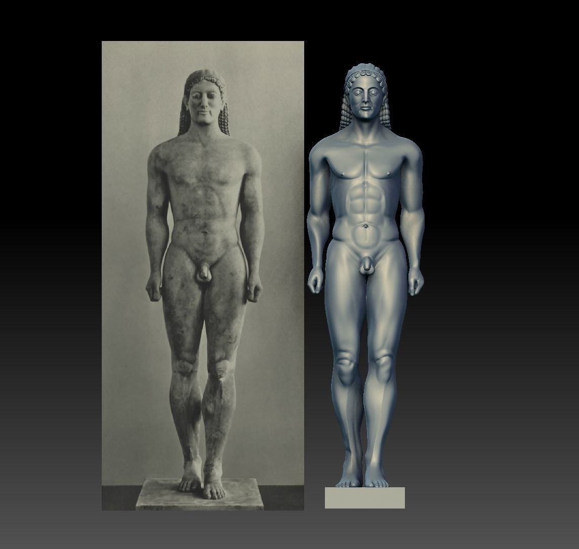 kouros grego estátua of homem mulher escultura decoração antigo humano grécia clássico arte esculturas 3D print model - Mito3D