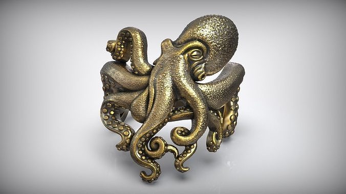 kraken gothic octopus tentacles ring sea creature ocean nature nautical tentacle shaped punk tentakel squid fish sterling silver oxidized beast jewelry oceanic vessel rings 3D print model - Mito3D