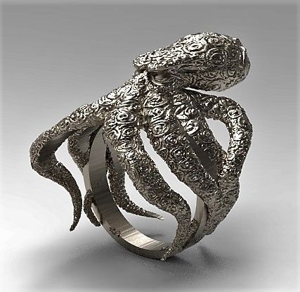 kraken anel jóia joalheria jóias diamante ouro prata imprimível esterlina moda homem platina monstro marinho monter monstruo polvo pirata argolas 3D print model - Mito3D