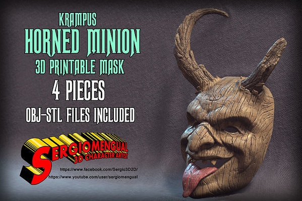 krampus cuernos esbirro 3d imprimible máscara 33dprintable navidad víspera santos demonio miedo coleccionable antiguo papá noel escultura arte esculturas 3d print model - Mito3D