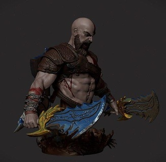 Kratos buste Dieu guerre Ragnarok gow collectionner Jeux jouets figure statue action monstre lames art sculptures 3d print model - Mito3D