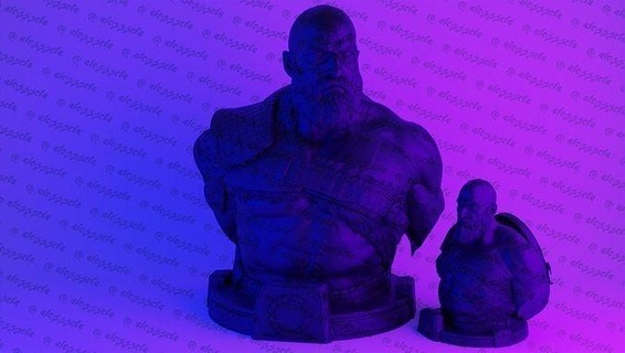 Kratos buste Dieu guerre Léviathan hache sculpture spartiate jeu vidéo jouer gare Ragnarok atreus Zeus Baldur statue bataille Jeu art sculptures 3d print model - Mito3D
