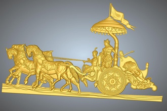 krishna arjuna carruaje bhagwad gueta señor mahabharat rath caballo bandera agni india artcam hanuman león chakra caballos bharat arte esculturas 3d print model - Mito3D
