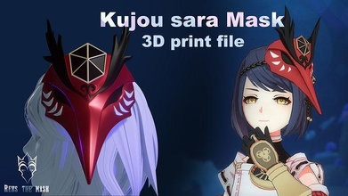 kujou sara maske genk etki 3d yazdırılabilir yazdır kujosara genshinimpact elektro inazuma mihoyo yüksek poli kopya destek oyun waifu oyuncaklar oyunlar 3d print model - Mito3D