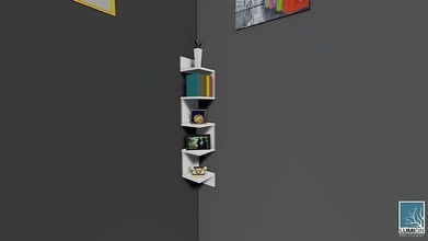 köşe raf kitap rafları vazo kitaplik yazi kalem boya duvar ev oda mobilya tahta mimari sanat detay 3d print model - Mito3D