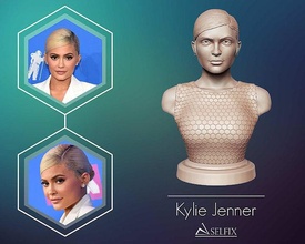 Kylie Jenner portrait sculpture art statue femme mode cheveux or corps robe encadrement sculptures 3d print model - Mito3D