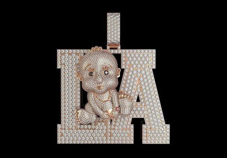 la bebê pingente quadril pulo 3d impressão ouro ceifeiro inicial Rocha gelo diamante escultura Grillz geladeira joias personalizadas luxo joalheria pingentes 3d print model - Mito3D