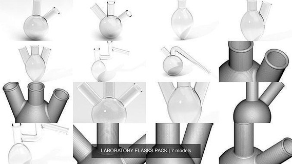 laboratory flasks pack chemistry glass flask hospital clinic virus infection dna research medical study design various 3dprint printable molecular science electron models micro biology health cell hobby diagnosis 3d print model - Mito3D