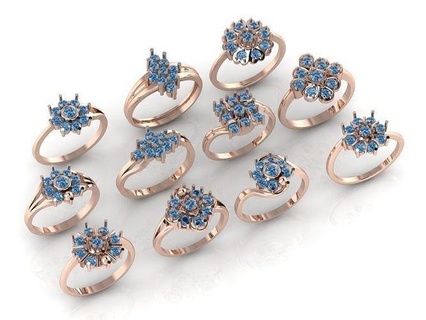 ladies navaratna ring diamond fashion silver white footwear jewelry rings 3d print model - Mito3D