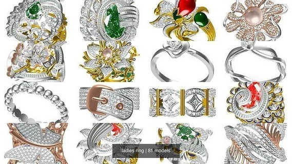 ladies ring diamond gold jewelery jewellery jewelry printable rings silver 3d print model - Mito3D