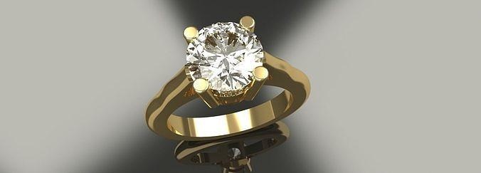 ladies solitaire diamond ring 7mm round gold platinum silver gem gemstone luxury engagement womens jewelry sterling brilliant rings 3d print model - Mito3D