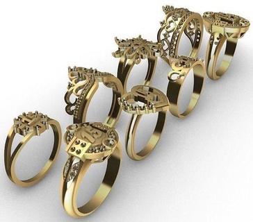 lady crown ring collection 8 units anillos de 15 coronas jewelry luxury gold sweet diamond rings 3d print model - Mito3D